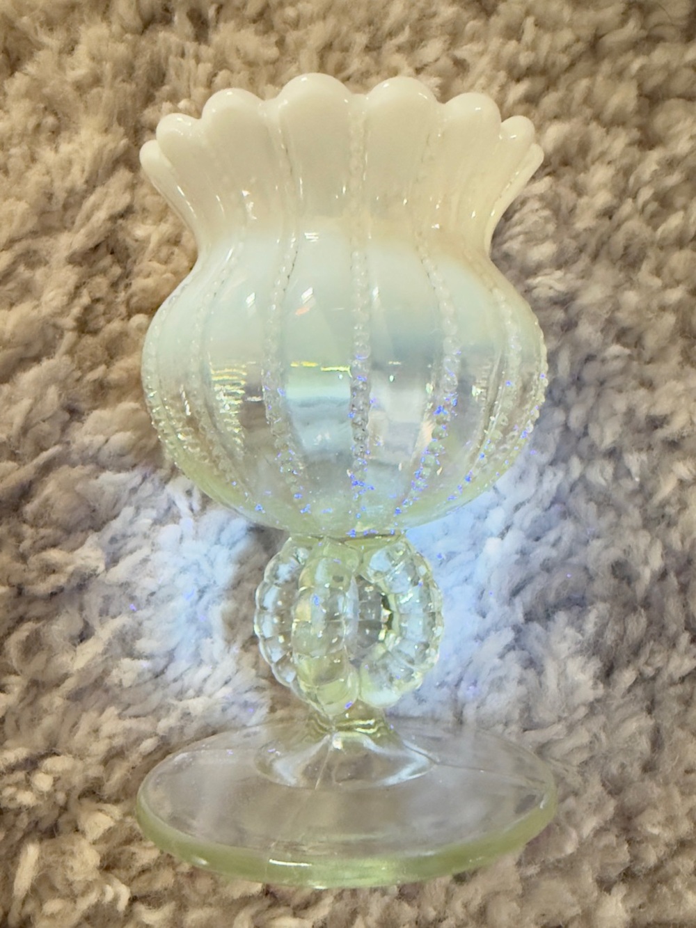 GLOWS! Rare, Vintage Northwood Opalescent Beaded Panels Pattern Compote/Vase - Picture 7 of 7